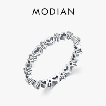 Sterling Silver Heart To Heart AAAA Simulated Diamonds Stackable Ring - Romantic Design Fine Jewellery - The Jewellery Supermarket